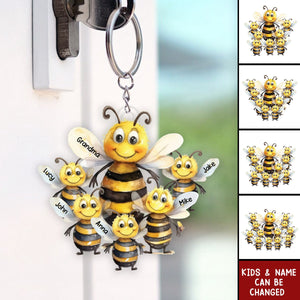 Personalized Bee Mama With Little Kids Acrylic Keychain - Gift For Mom, Grandma