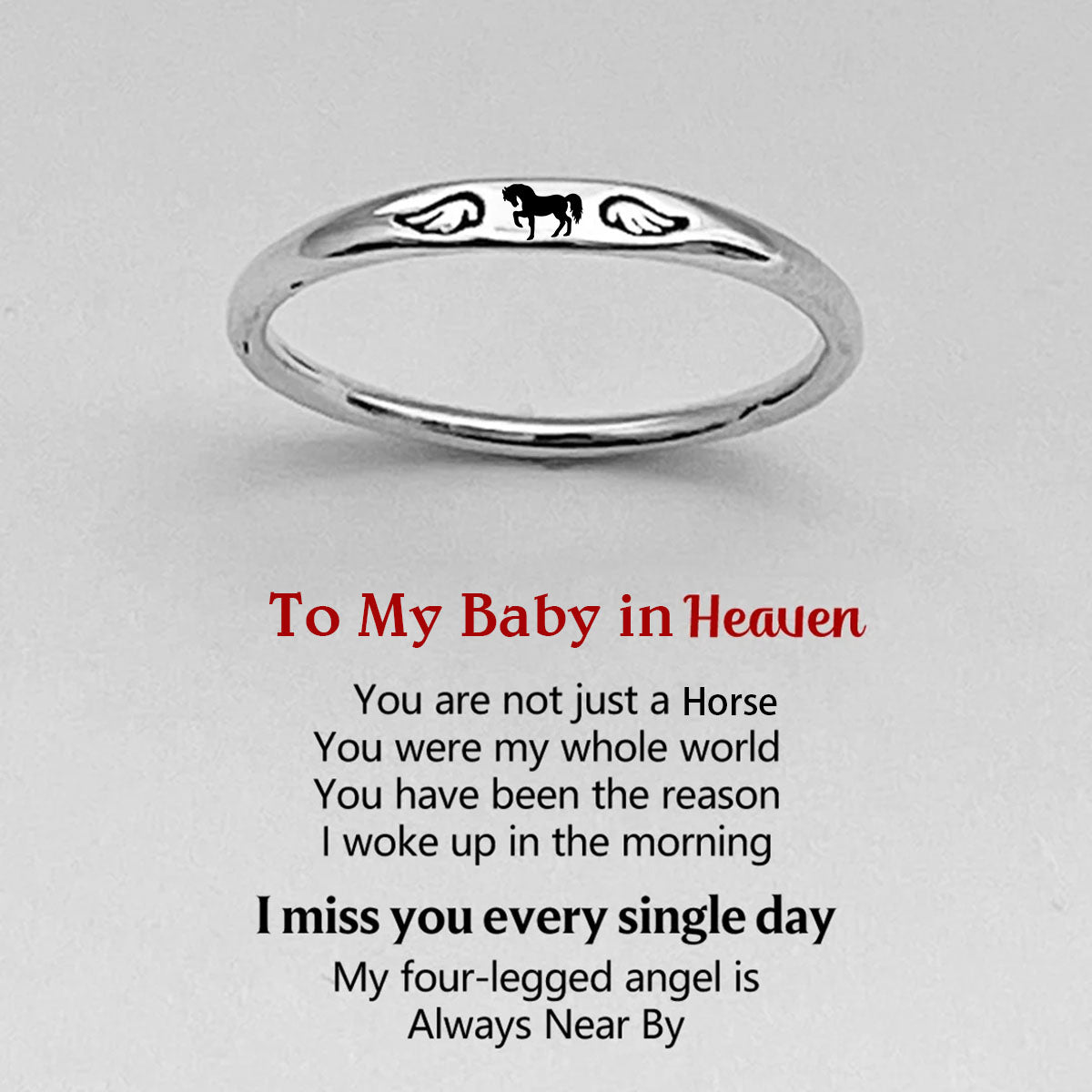 FOR MEMORIAL My Horse Angel is Always Near By-Personalized Horse With Wings Ring