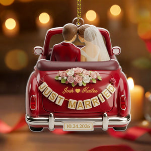 Personalized Just Married 2D Flat 2 Layer Ornament, Wedding Gift, Mr & Mrs Ornament, Marriage Gift, Married Ornament, Couple Newlywed Gift