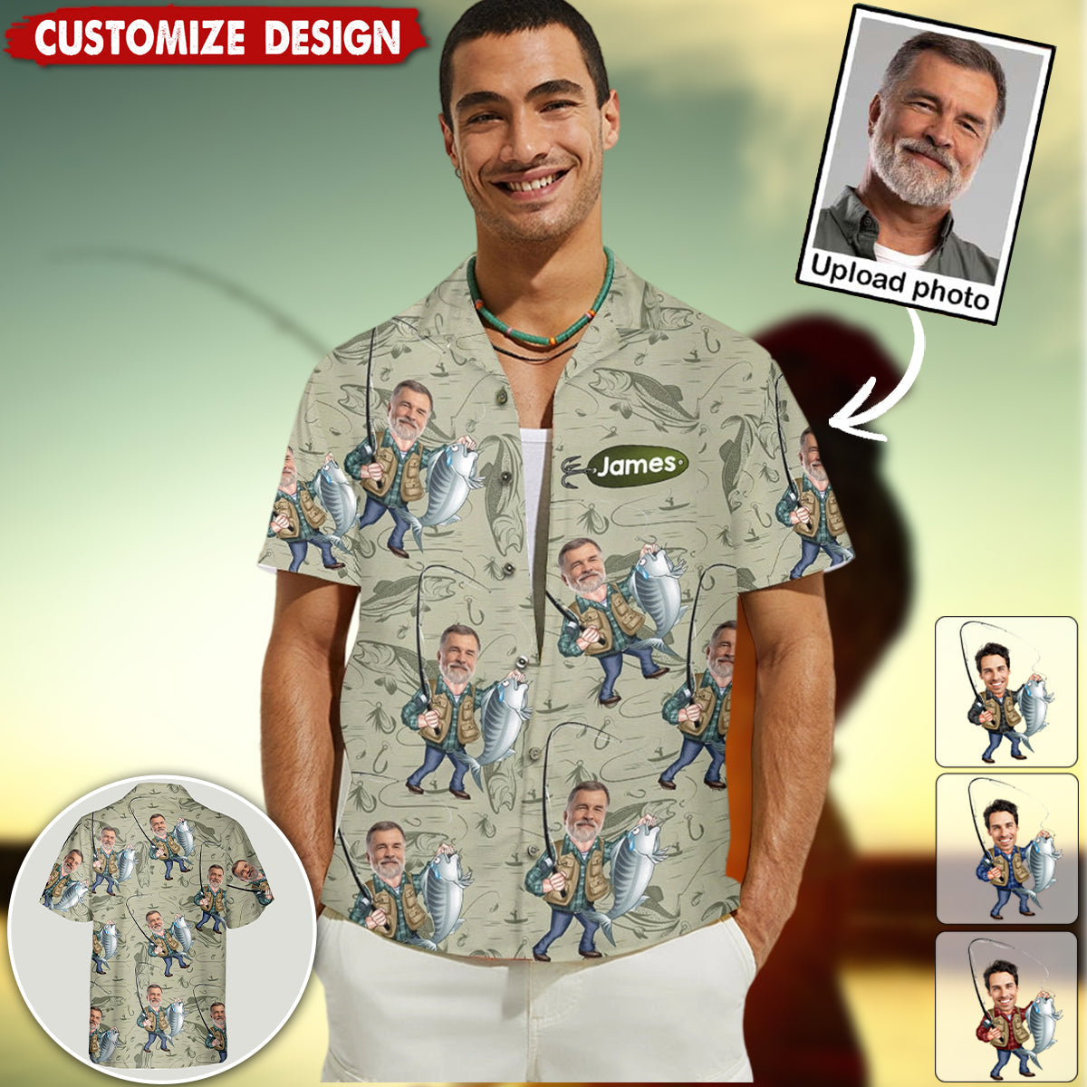 Funny Caricature Face - Personalized Fishing Hawaiian Shirt