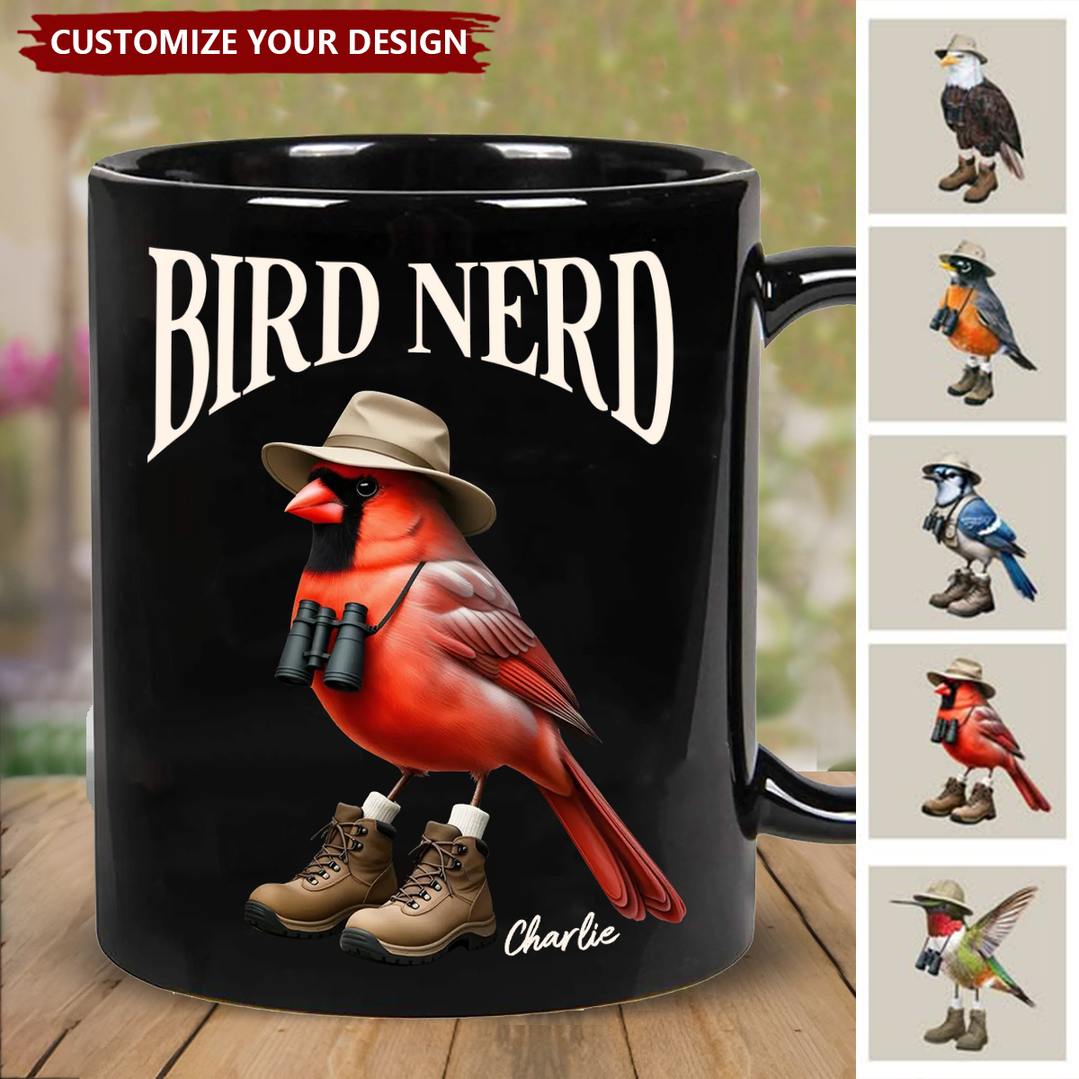 Bird Nerd Funny Bird Watcher Personalized Black Mug, Bird Twitcher Gift for Bird Lover