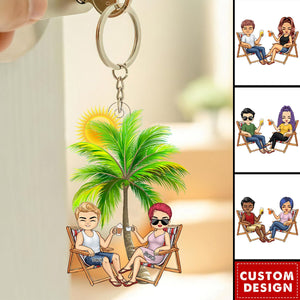 Beach Just Another Day - Personalized Acrylic Keychain - Gift For Couples