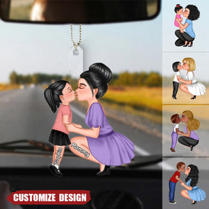 Mom And Kid Holding Hands Kissing Personalized Acrylic Car Ornament