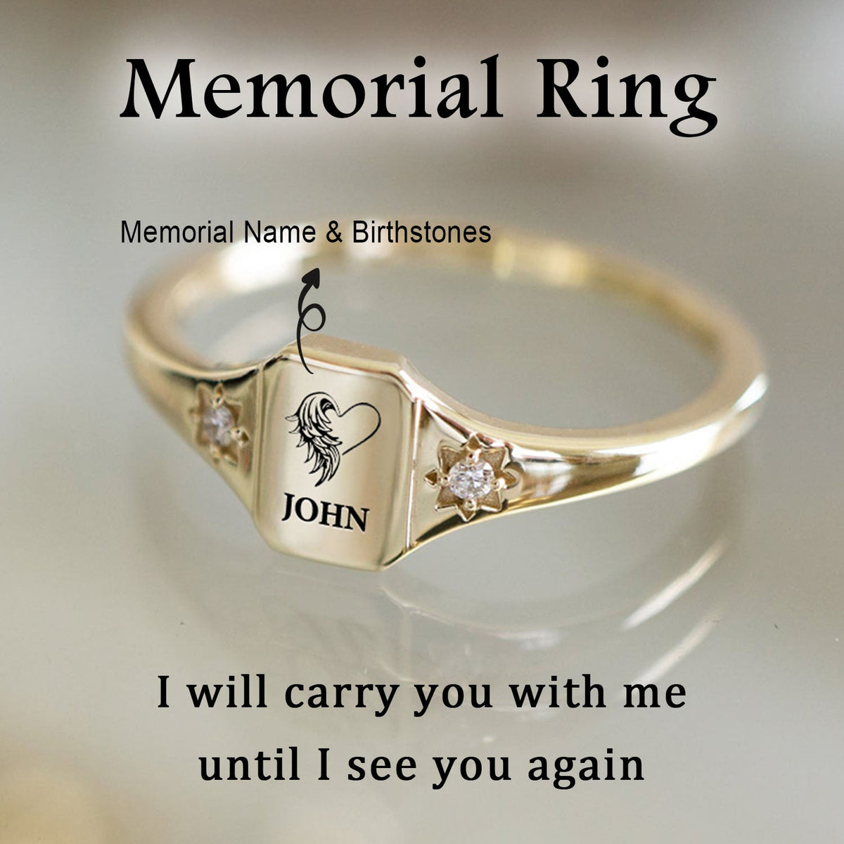 Personalized Memorial Rings With 2 Birthstones, Sympathy Gift For Friend Or Family