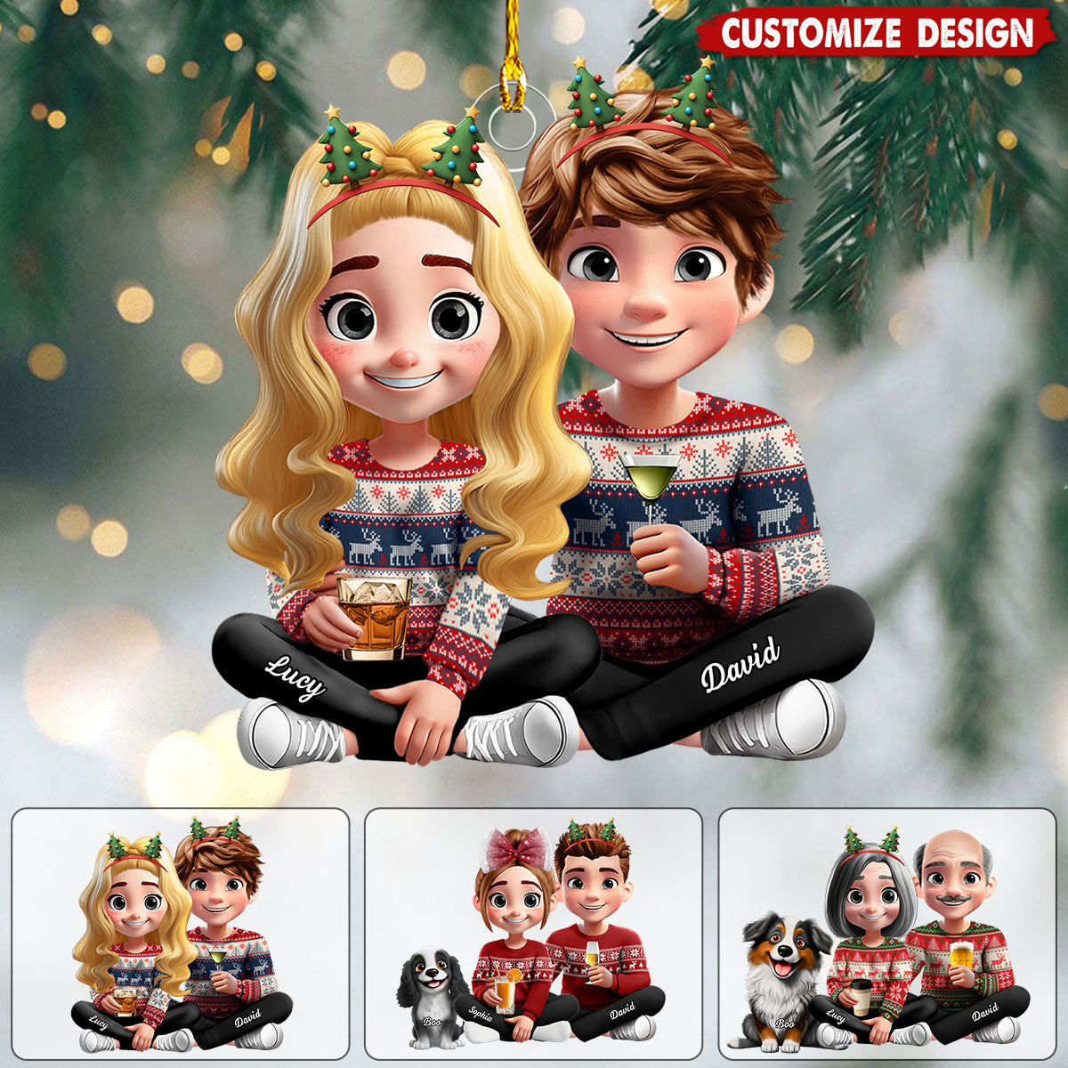 Personalized Couple With Dog Ornament - Gift For Dog Lovers