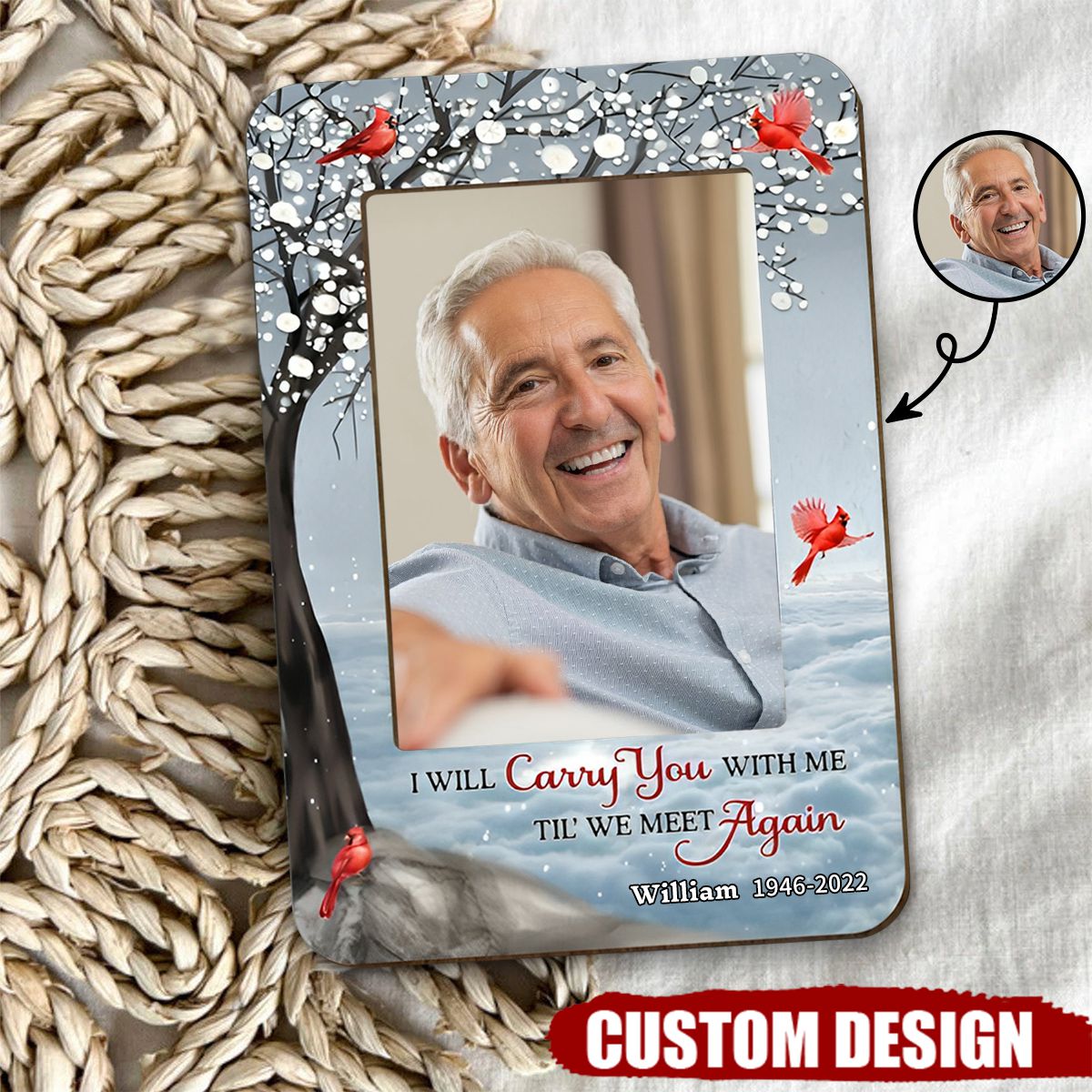 I Will Carry You With Me Until I See You Again, Personalized Picture Frame, Custom Photo Car Visor Clip