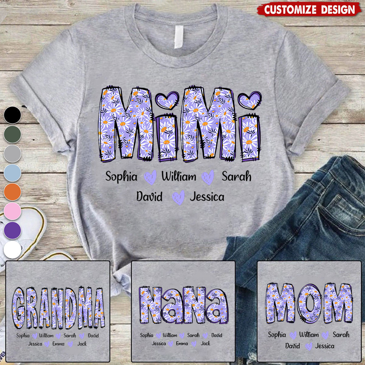 Custom Gigi Purple Daisy With Grandkids Mother's Day Personalized T-Shirt