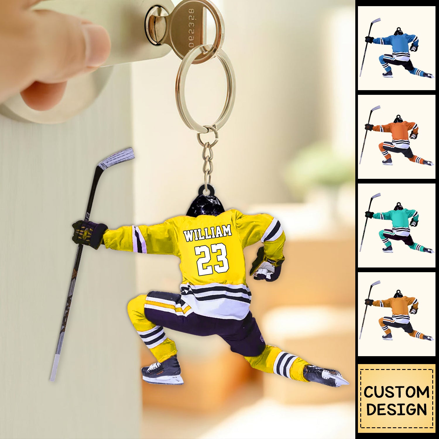 Personalized hockey keychain for hockey players