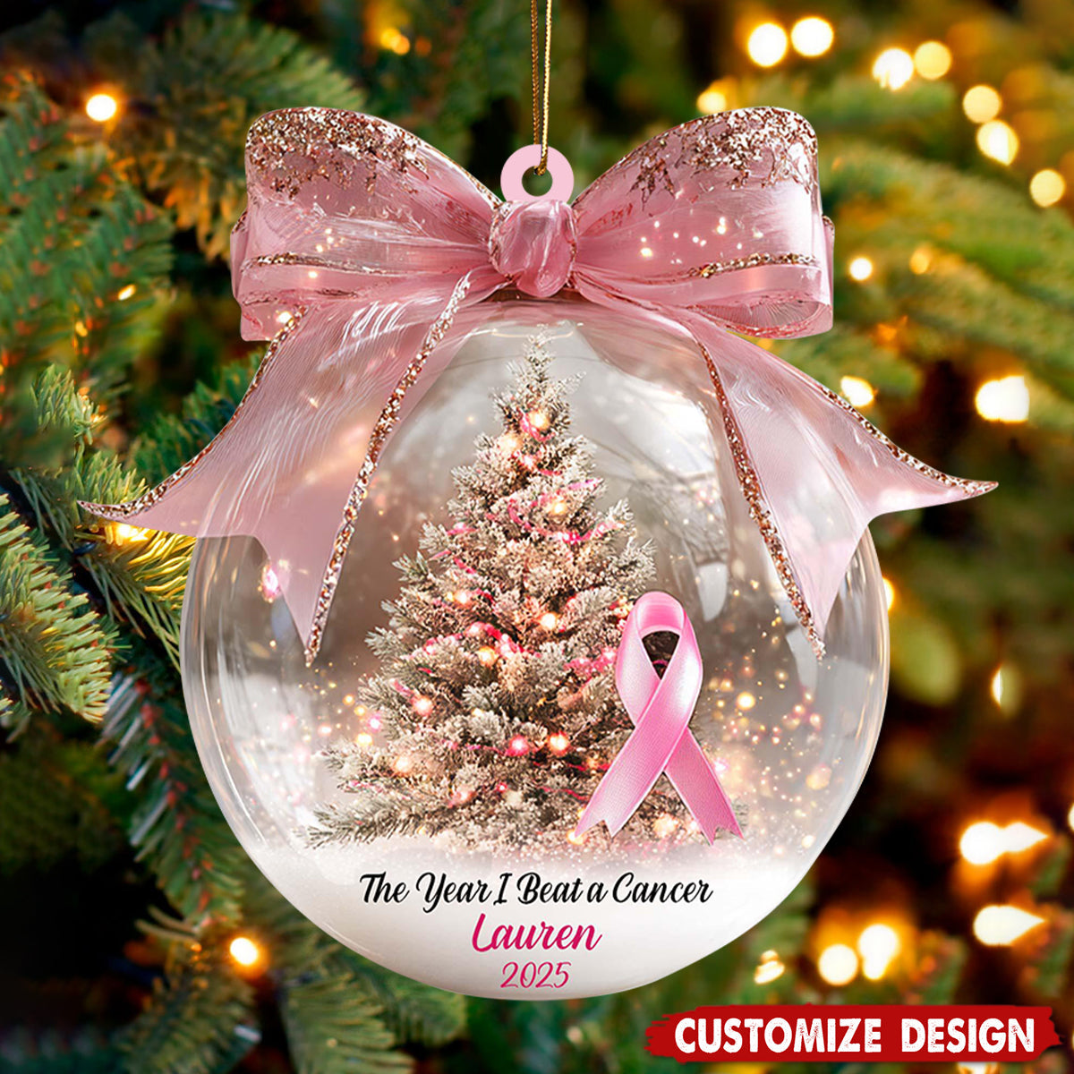 The Year We Beat A Cancer  - Personalized Ornament - Gift for Cancer Fighter