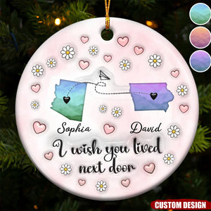 2024 New Release - Side By Side Or Miles Apart - Personalized 3D Inflated Effect Colorful Ceramic Ornament, Gift For Sister, Family