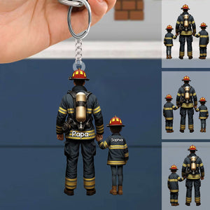 Firefighter Dad And Kids - Personalized Acrylic Keychain