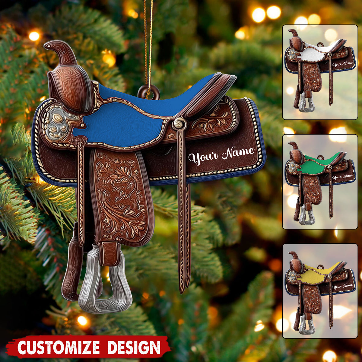Personalized Western Horse Saddle Ornament -  Gift for Riders Cowboy Cowgirl
