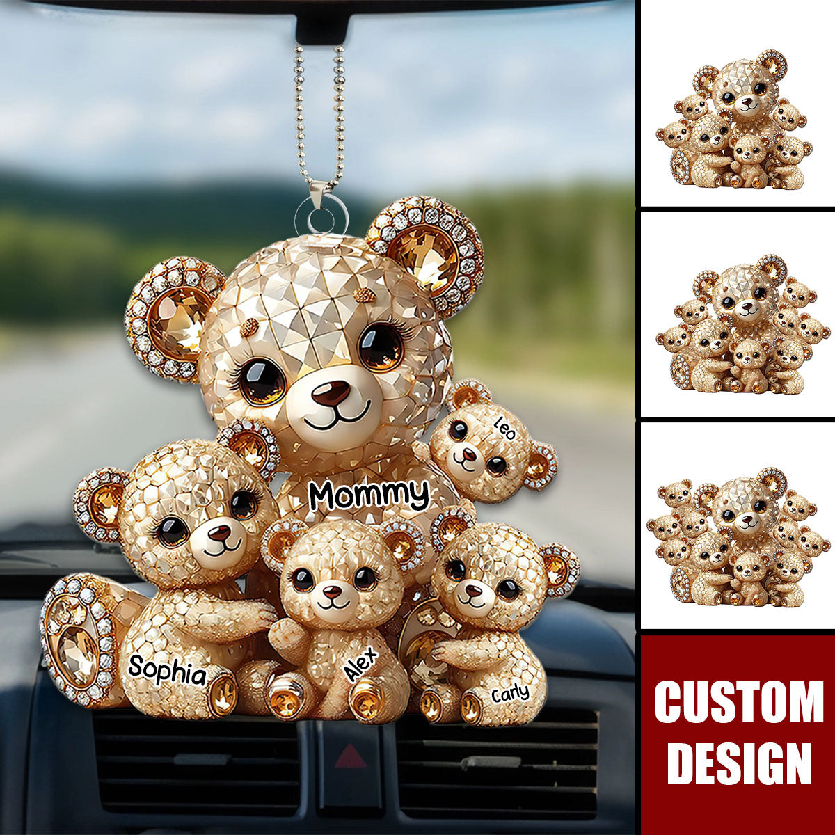 Mom I Love You - Personalized Bear Mom With Kids Car Ornament, Mother's Day Gift