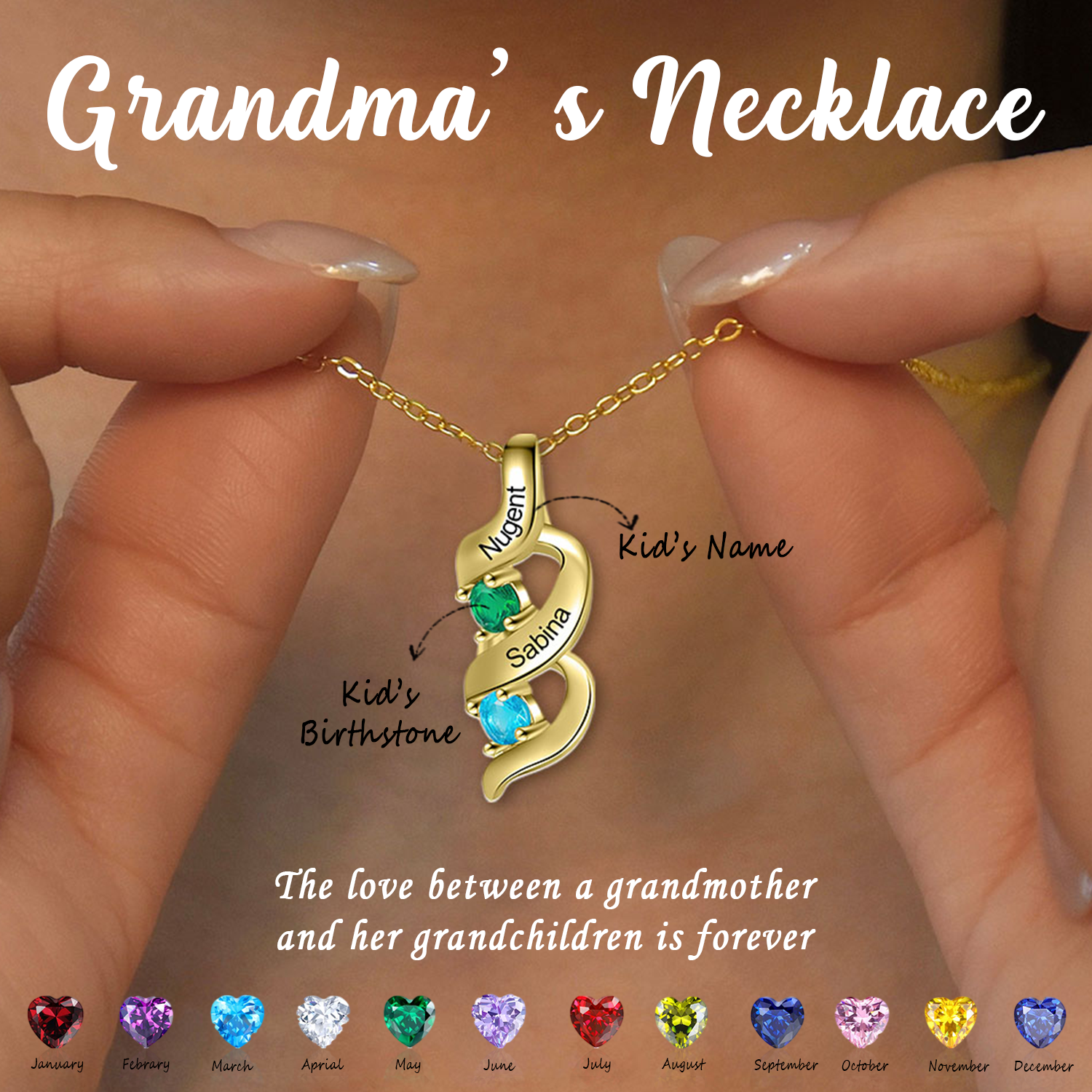 Personalized Twisted Birthstone Necklace, Mother's Day Gift
