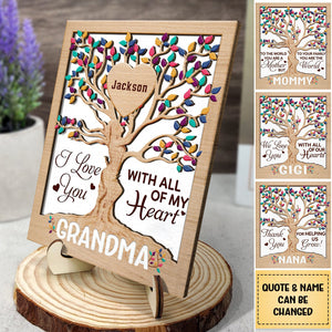 Heart Tree Mom - Personalized 2-Layered Wooden Plaque With Stand - Gift For Mother, Grandma, Auntie