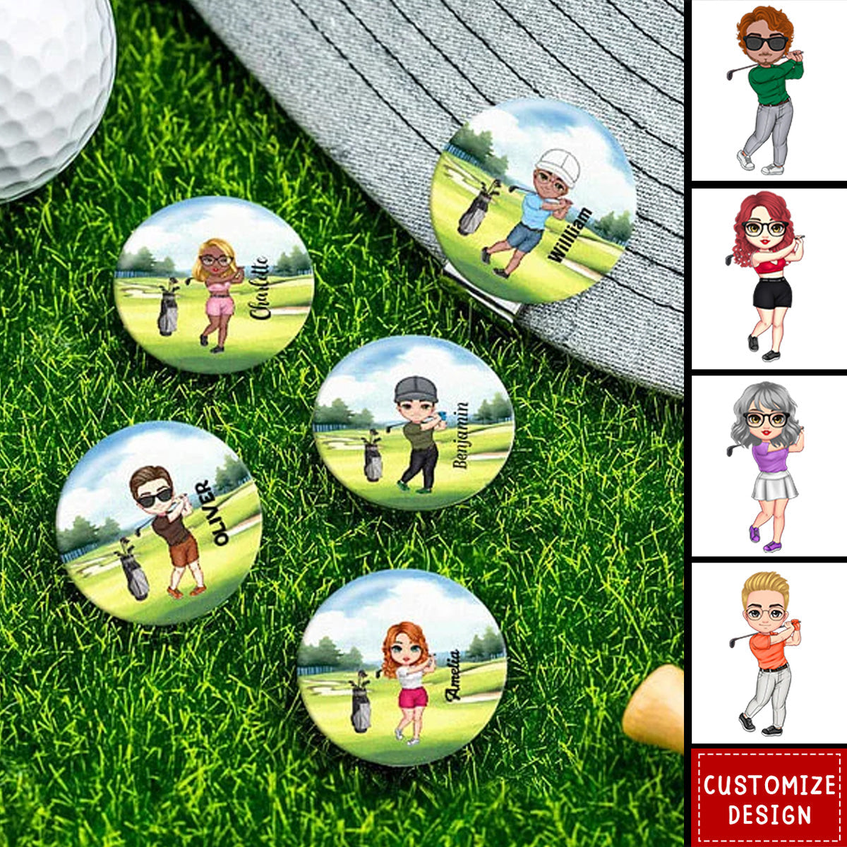 Personalized Cartoon Character Golf Ball Marker Magnetic Hat Clip with Name Gift for Golf Player