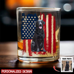 Personalized America Dog Flag Whiskey Glass -  Father's Day Gift for Dad and Husband