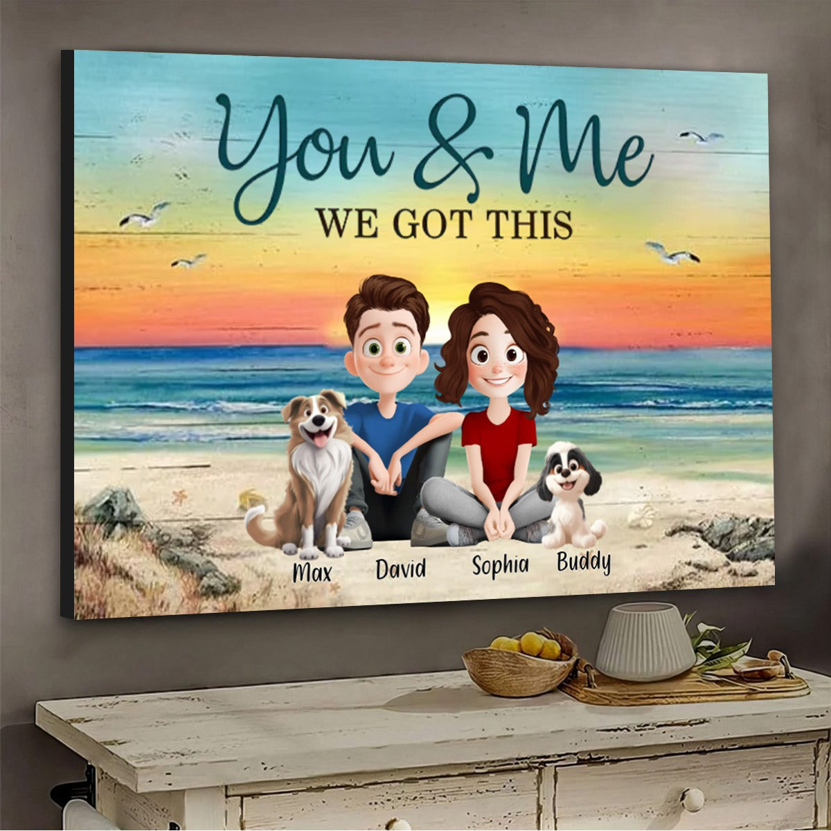 Personalized Cute Cartoon Couple And Dogs You & Me We Got This Personalized Horizontal Poster