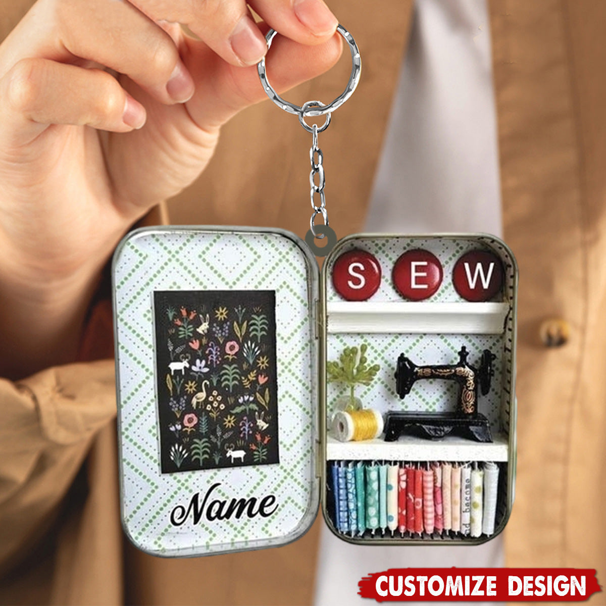 Personalized Sewing Box Keychain - Gift For Sewing Lovers