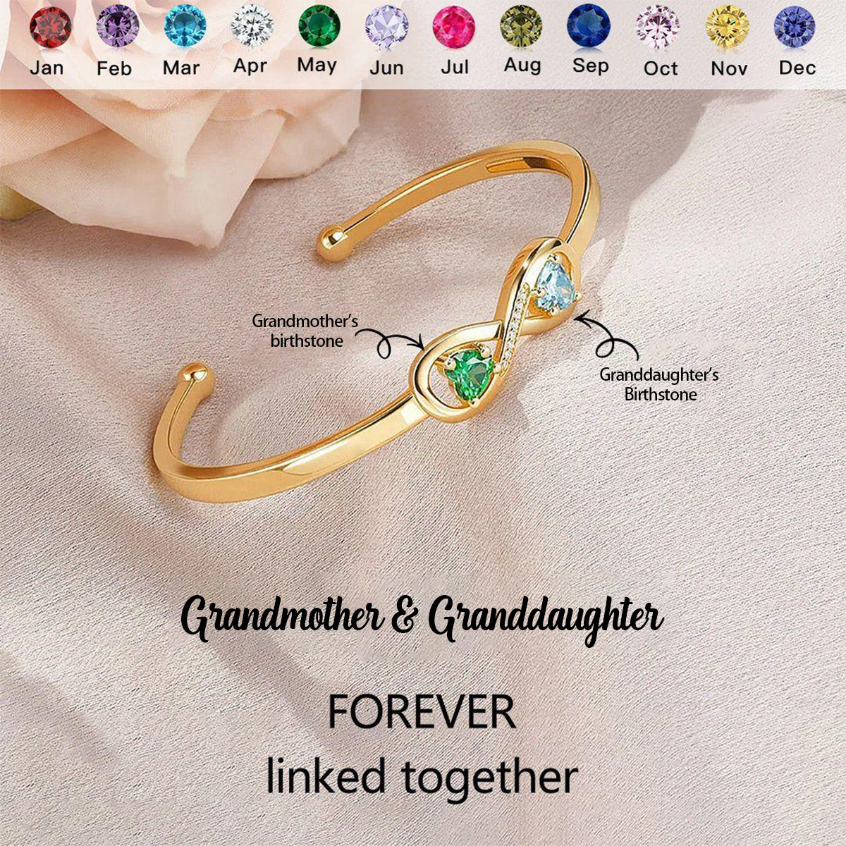 Personalized Grandmother & Granddaughter Infinity Dual Birthstone Bracelet