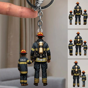 Firefighter Dad And Kids - Personalized Acrylic Keychain