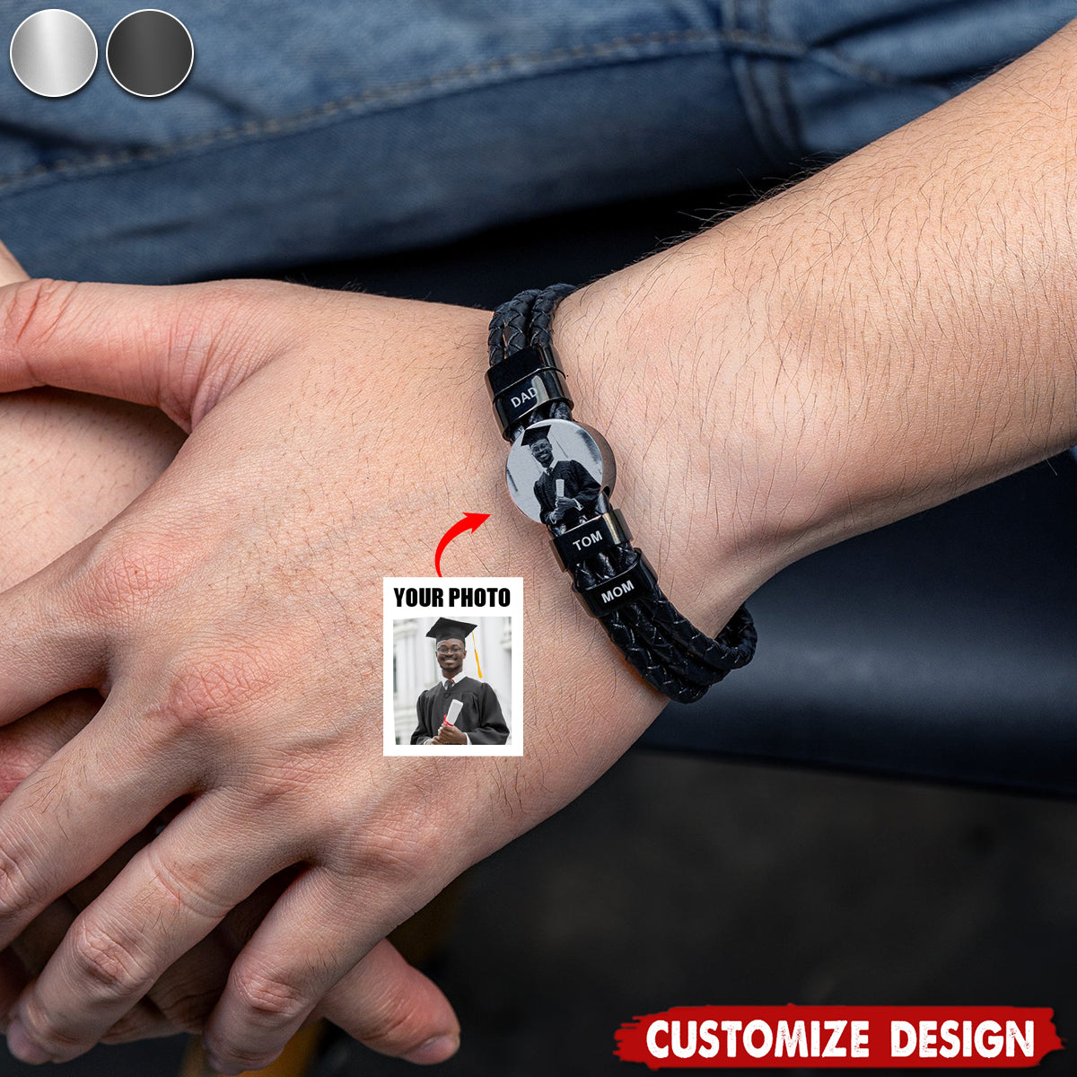 To My Son - Personalized Photo Leather Bracelet