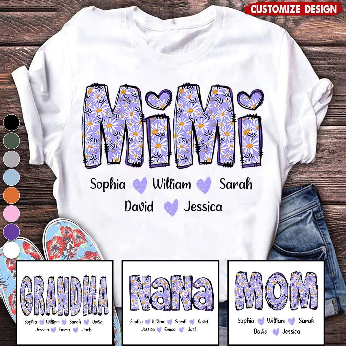 Custom Gigi Purple Daisy With Grandkids Mother's Day Personalized T-Shirt