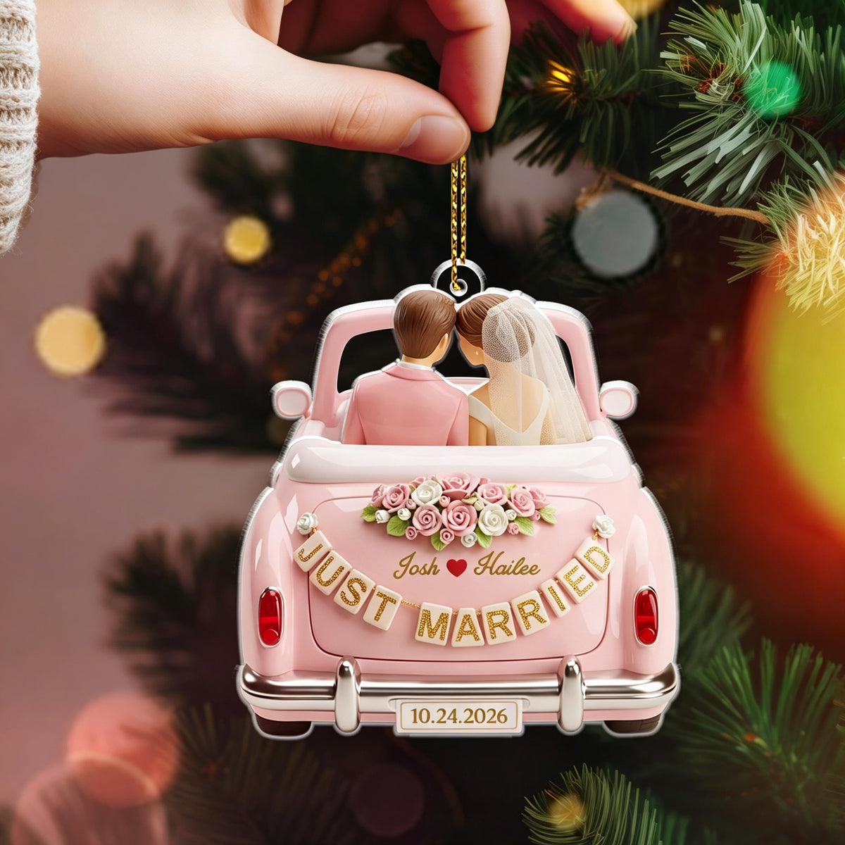 Personalized Just Married 2D Flat 2 Layer Ornament, Wedding Gift, Mr & Mrs Ornament, Marriage Gift, Married Ornament, Couple Newlywed Gift