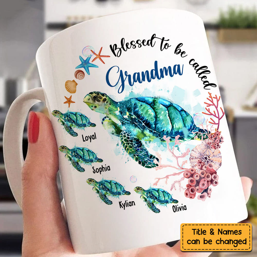 Personalized Grandma Turtle Mug - Blessed To Be Called Grandma