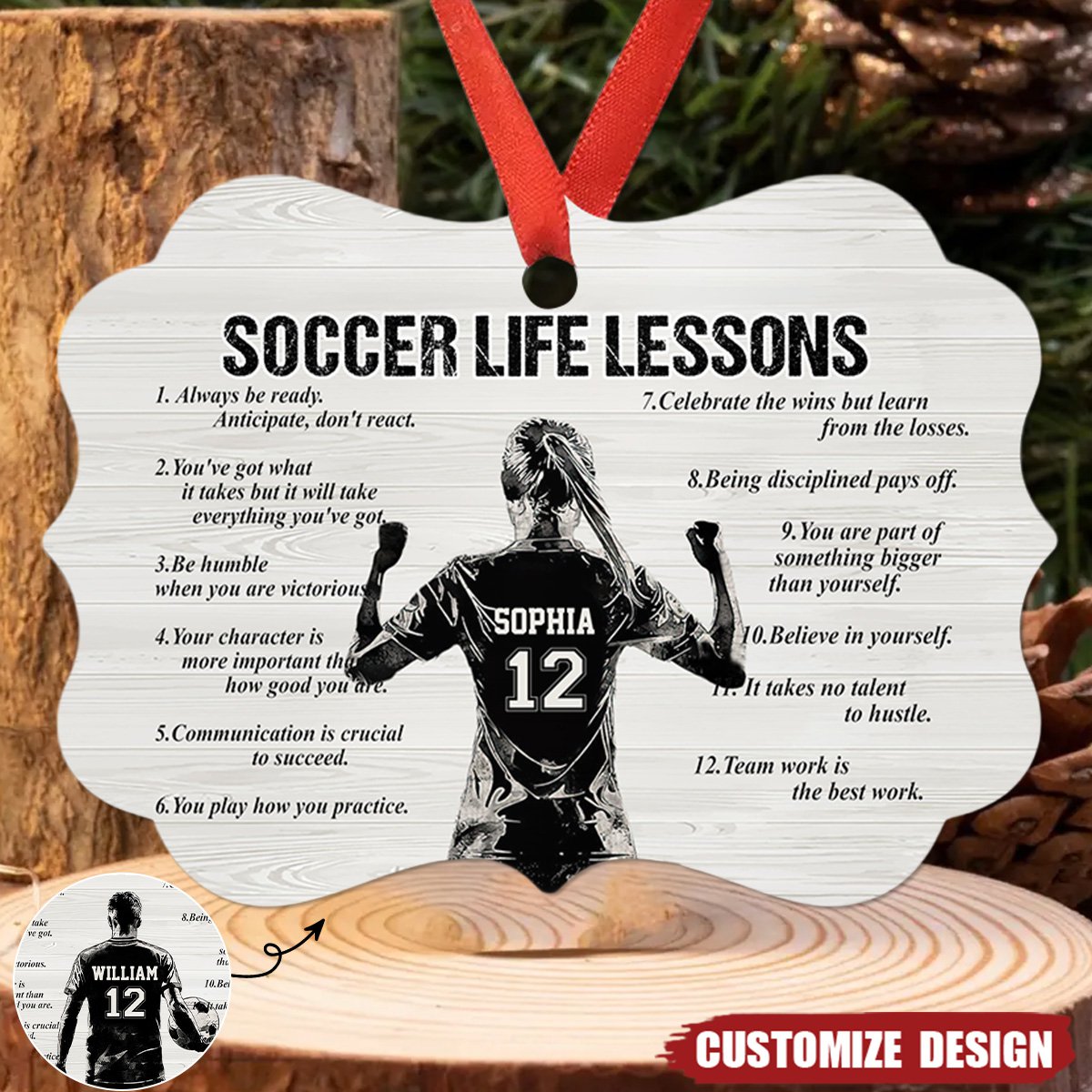 Personalized Soccer Life Lessons Wooden Ornament - Gift For Soccer Lovers