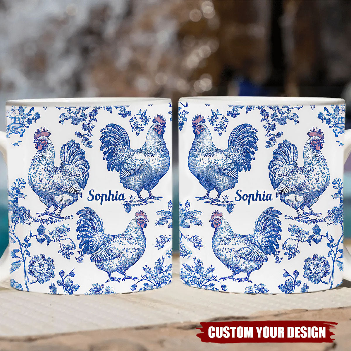 Chicken Toile de Jouy - Personalized Chicken Mug
