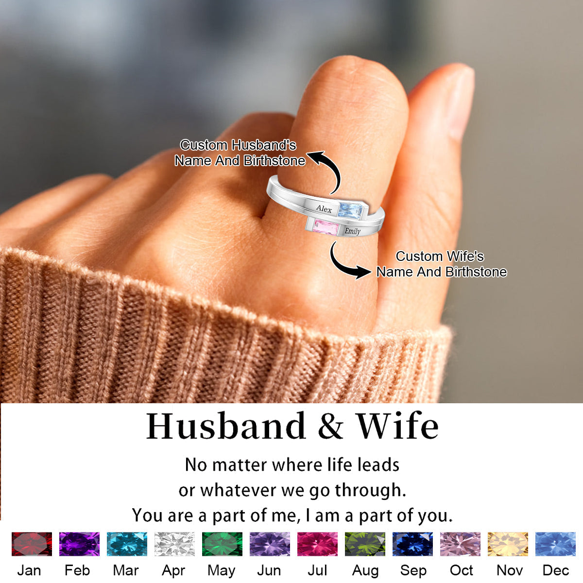 Personalized Couple Birthstone Ring