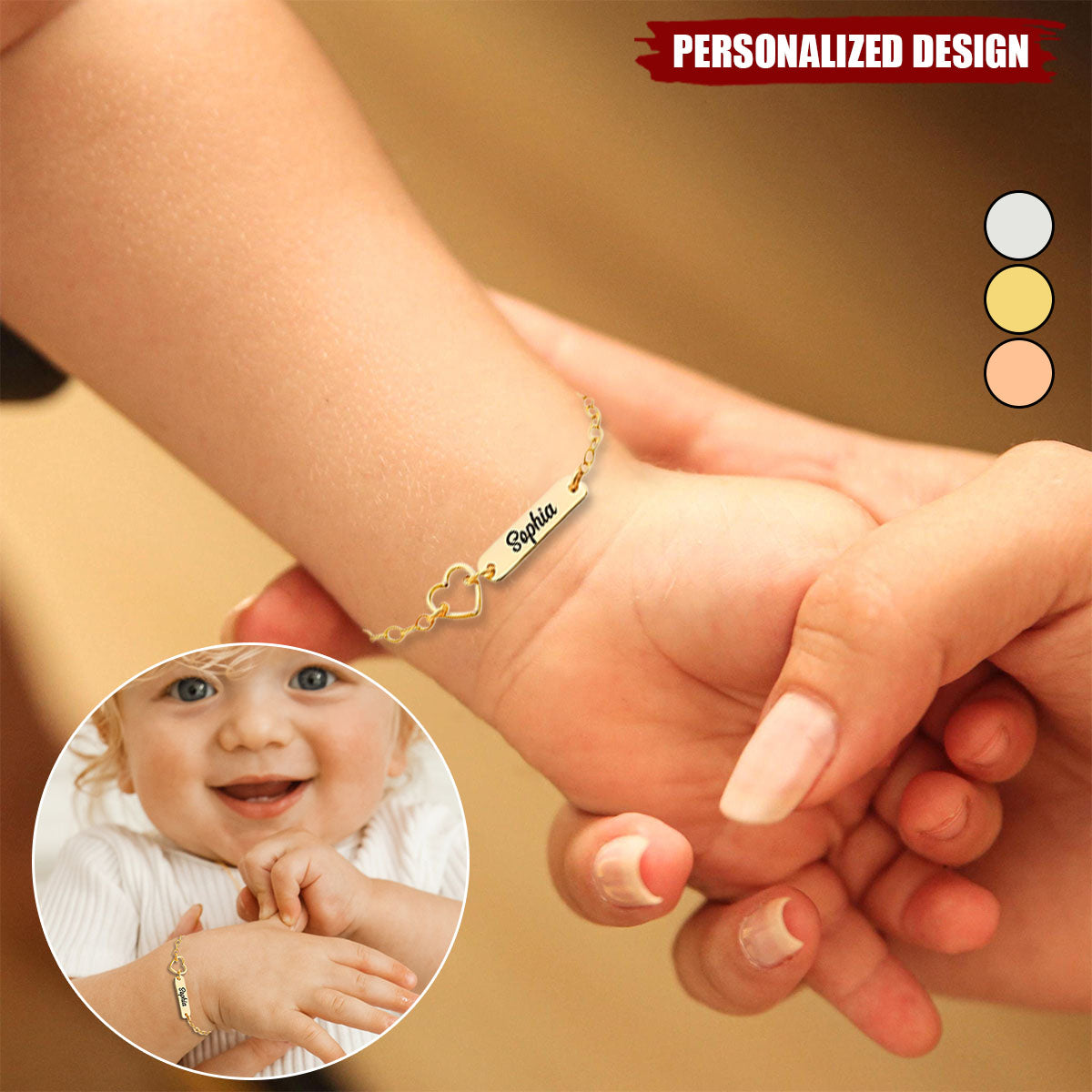 Personalized Baby Bar Name Bracelet With Heart Charm