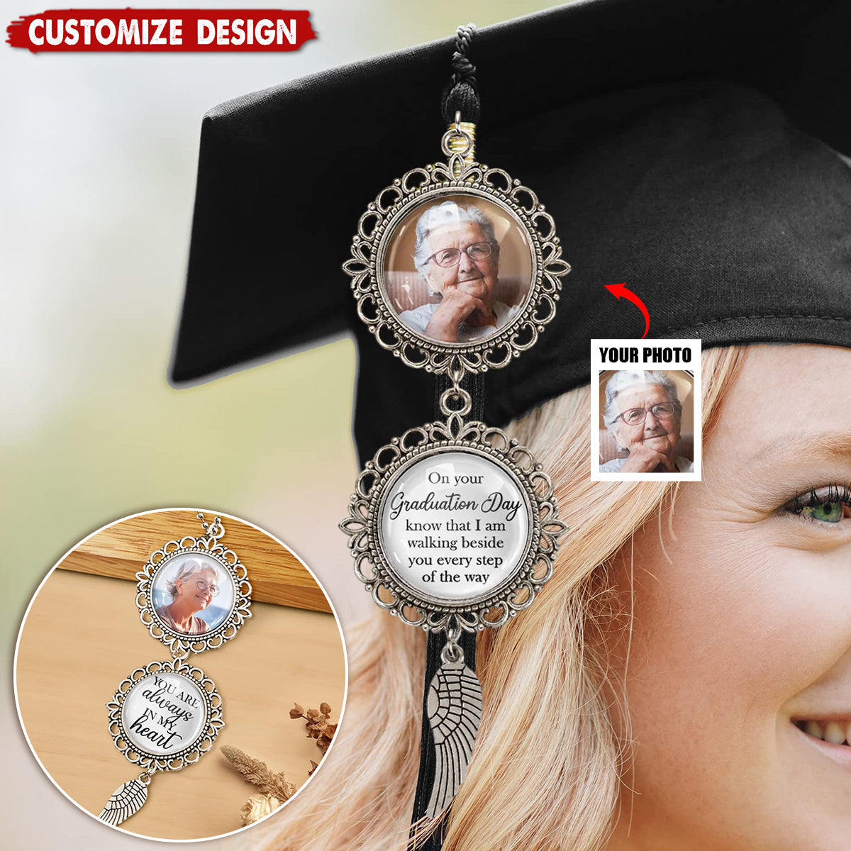 Graduation Walking Beside You Memorial-Personalized Photo Pendant Charm