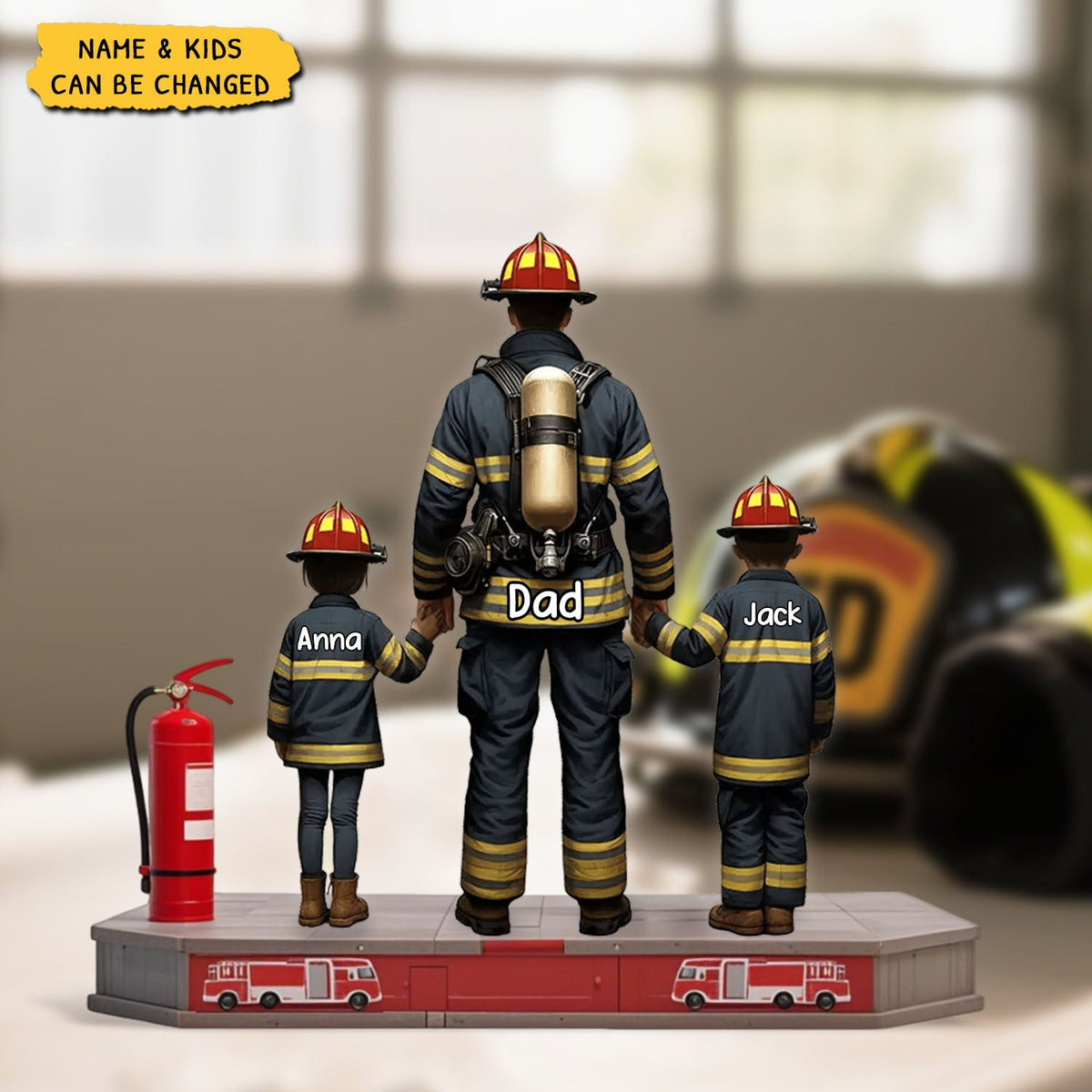 Firefighter Dad And Kids - Personalized Acrylic Plaque, Father's Day Gift for Dad, Gift for Husband