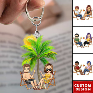 Beach Just Another Day - Personalized Acrylic Keychain - Gift For Couples