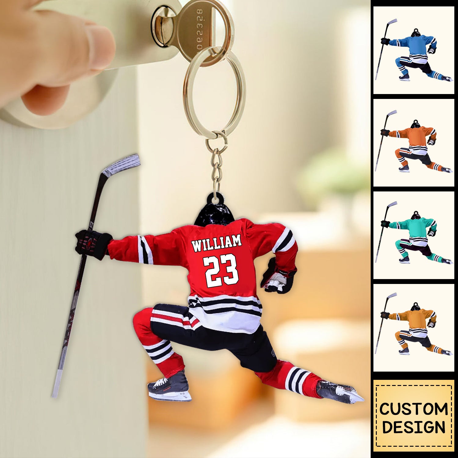 Personalized hockey keychain for hockey players