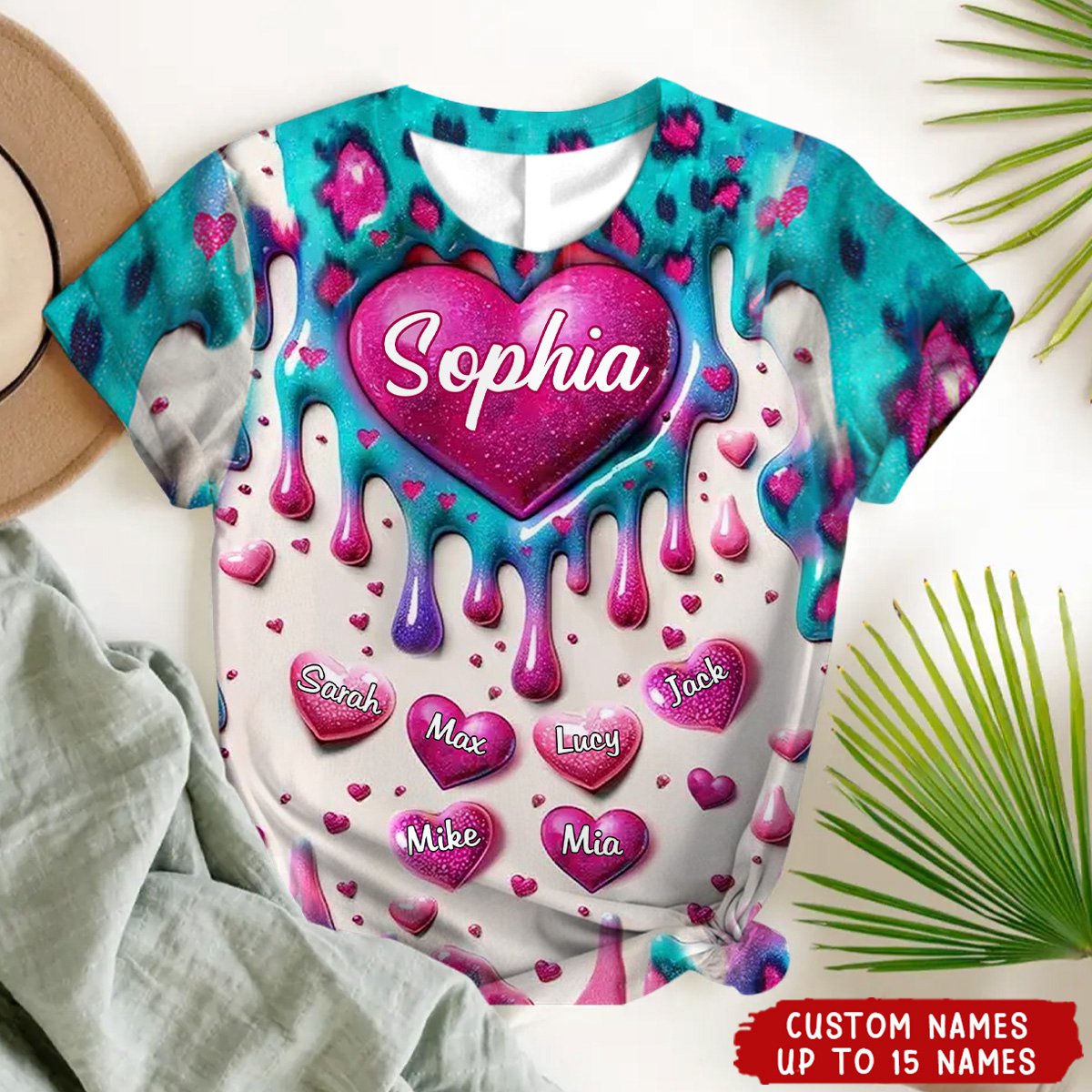 Heart Inflated Effect Leopard Pattern Personalized 3D T-shirt