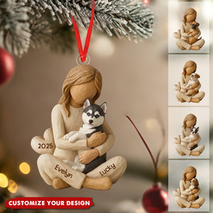 Girl & Her Dog - Personalized Christmas Ornament - Gift For Dog Lover