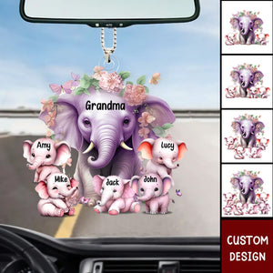 Mama Purple Elephant With Little Kids - Personalized Acrylic Ornament - Gift For Mom, Grandma