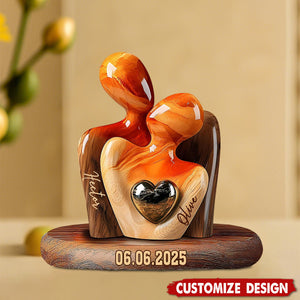 Elegant Couple Statue with Heart Inlay - Personalized Couple Wooden Plaque