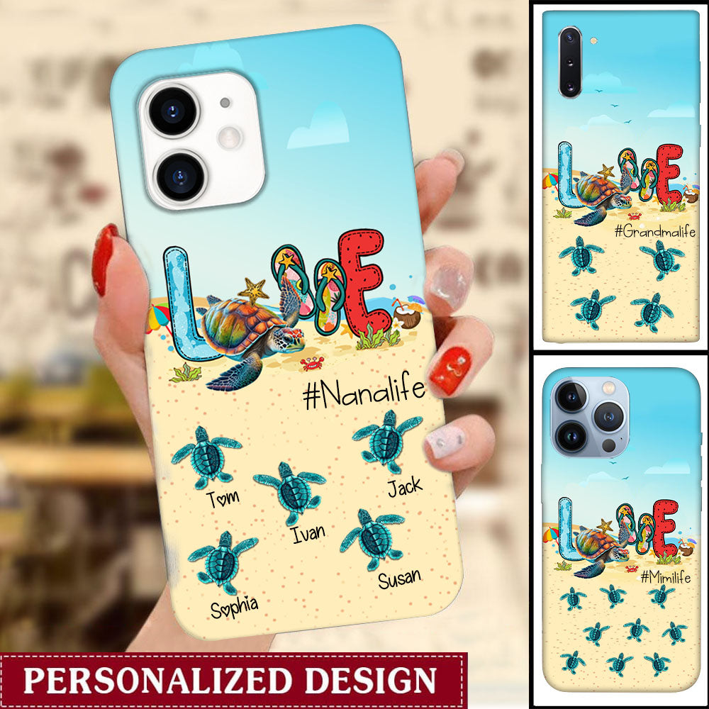 Ocean Turtle Love Grandma Life On the Beach Summer Vibe Personalized Phone Case Perfect Gift for Grandmas Moms Aunties