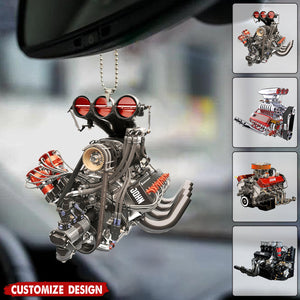Drag Racing Hot Rod V8 Engine - Personalized Drag Racing Car Hanging Ornament - Gift For Racing Lovers