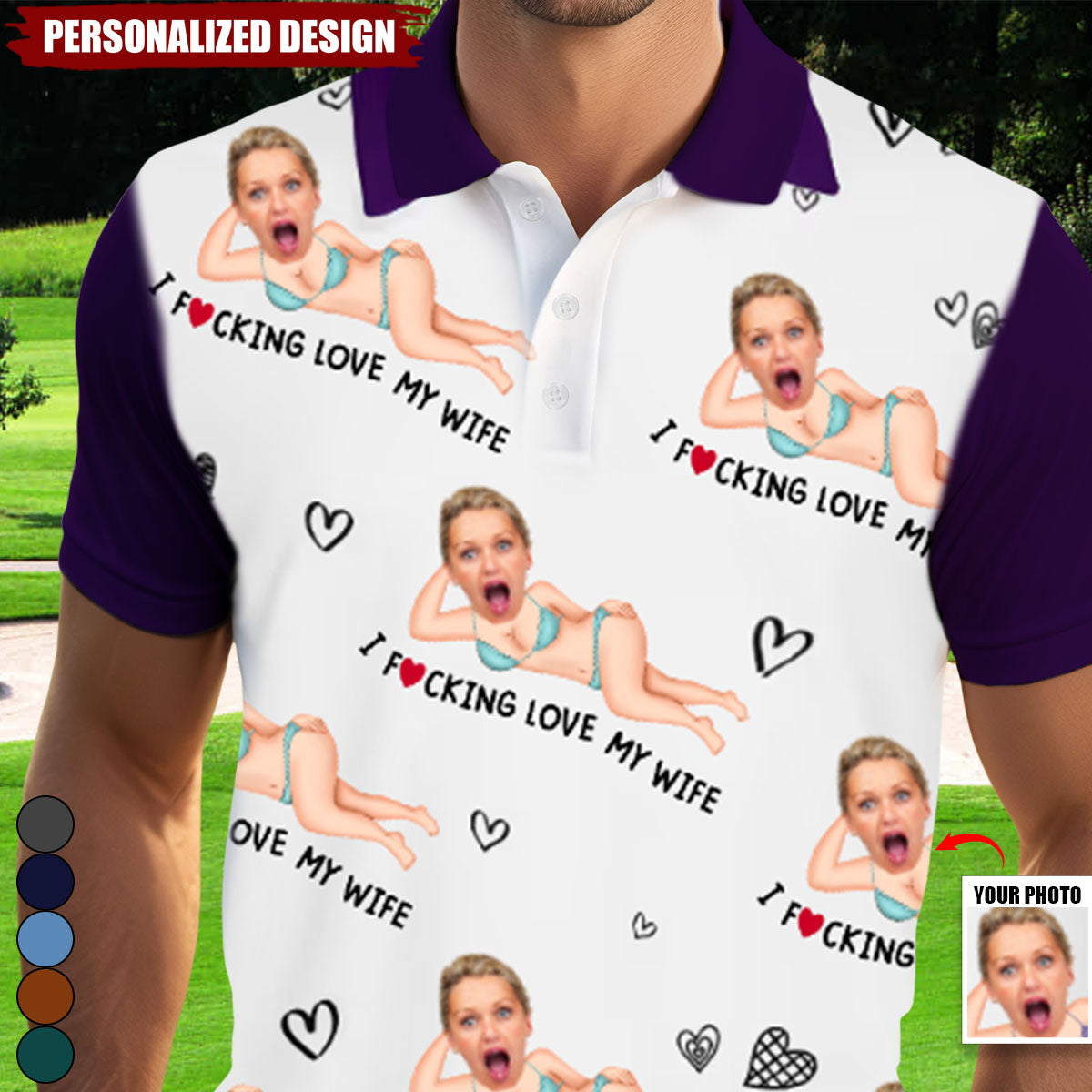 I Love My Wife-Personalized Photo Polo Shirt-Gift For Husband