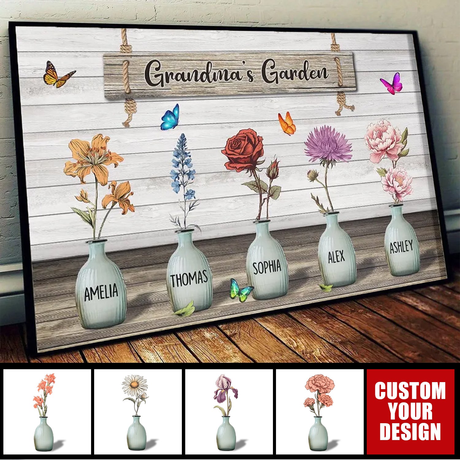 Grandma‘s Garden Birth Month Flowers Pots Personalized Poster, Mother's Day Gift For Grandma, Mom, Auntie