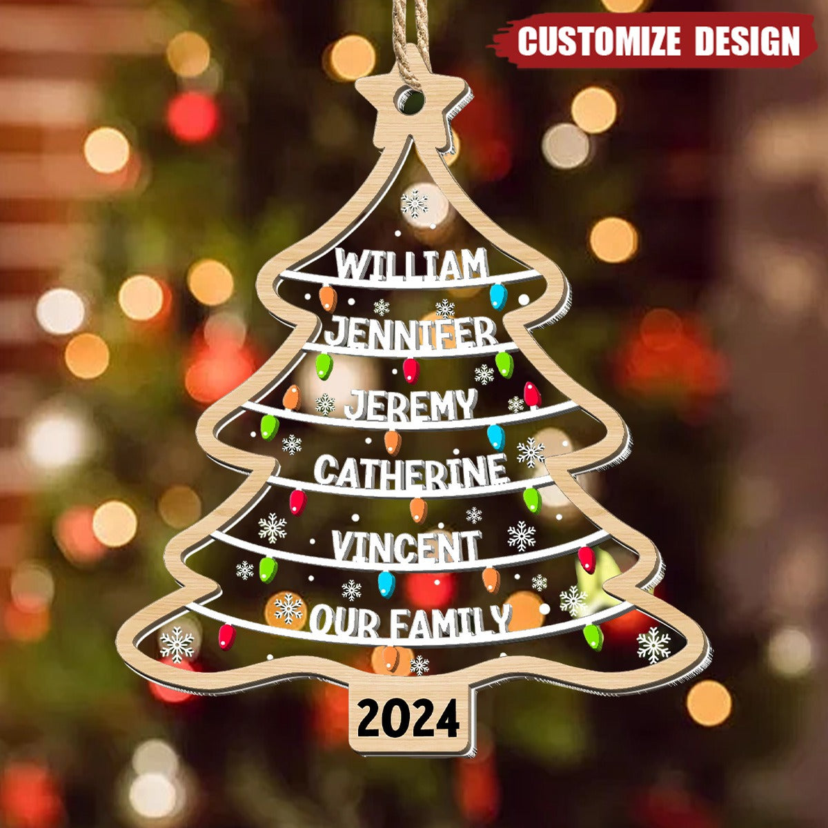 2024 New Release Family Names Christmas Tree - Personalized Wood And Acrylic Ornament