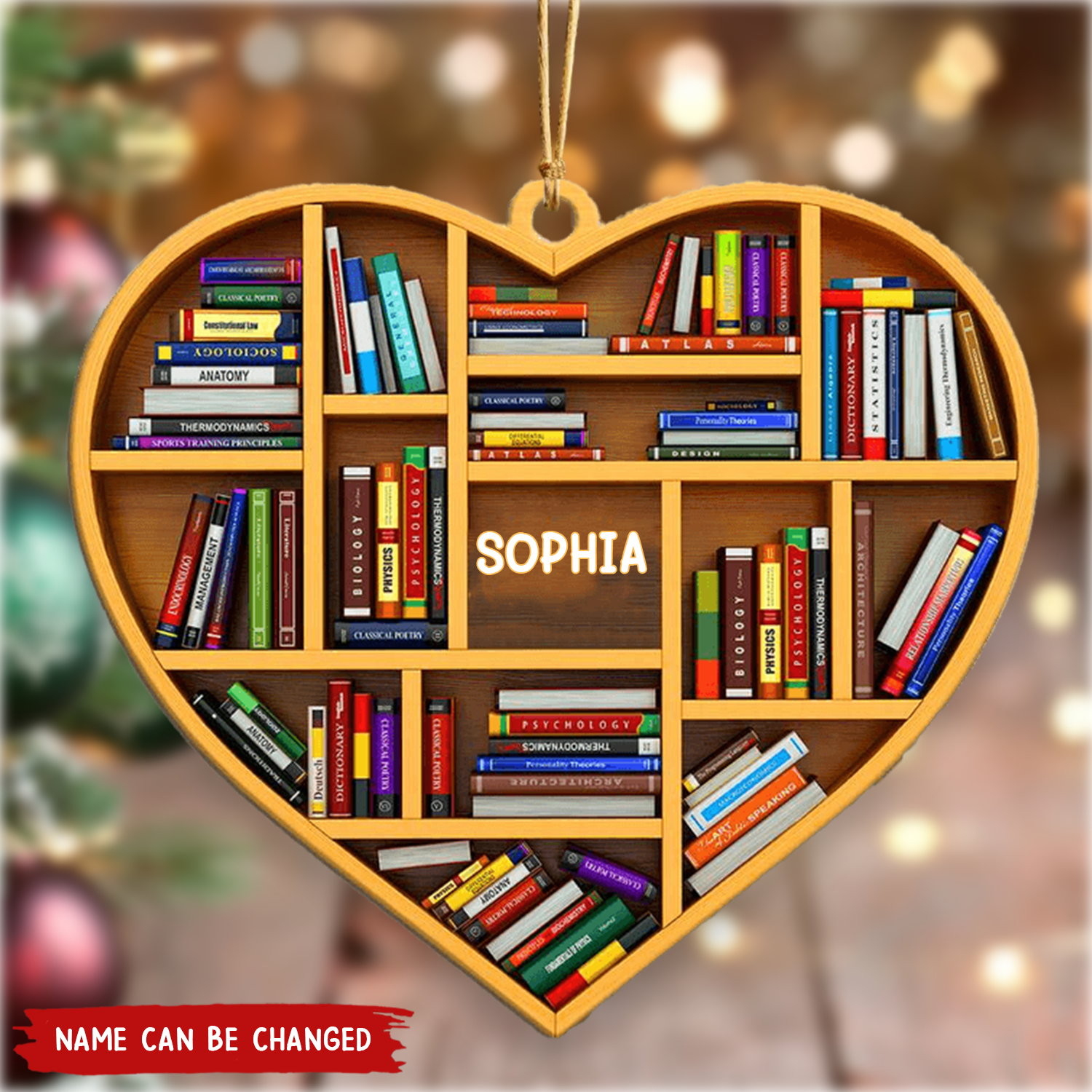 Heart Shaped Book Shelf Ornament - Custom Name And Number