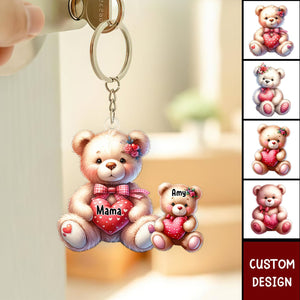 Grandma/Mama Bear With Heart - Personalized Acrylic Keychain - Gift For Mom, Grandma