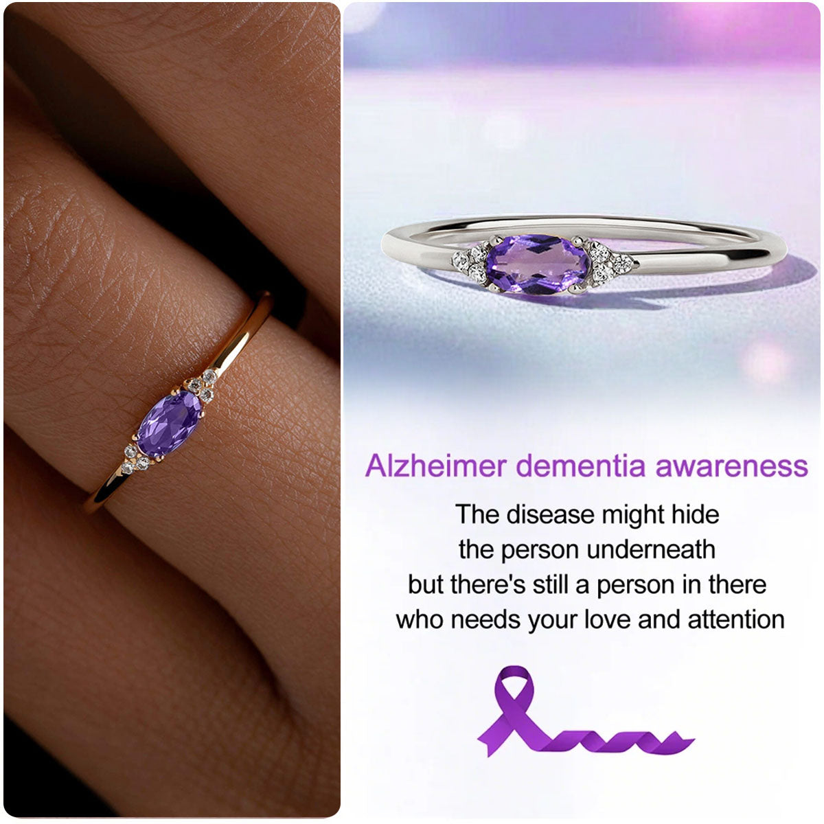 Alzheimer dementia awareness purple Ring