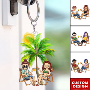 Beach Just Another Day - Personalized Acrylic Keychain - Gift For Couples